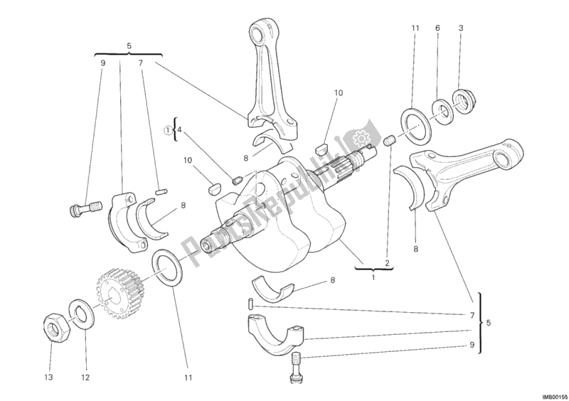 All parts for the Crankshaft of the Ducati Hypermotard 1100 EVO 2010